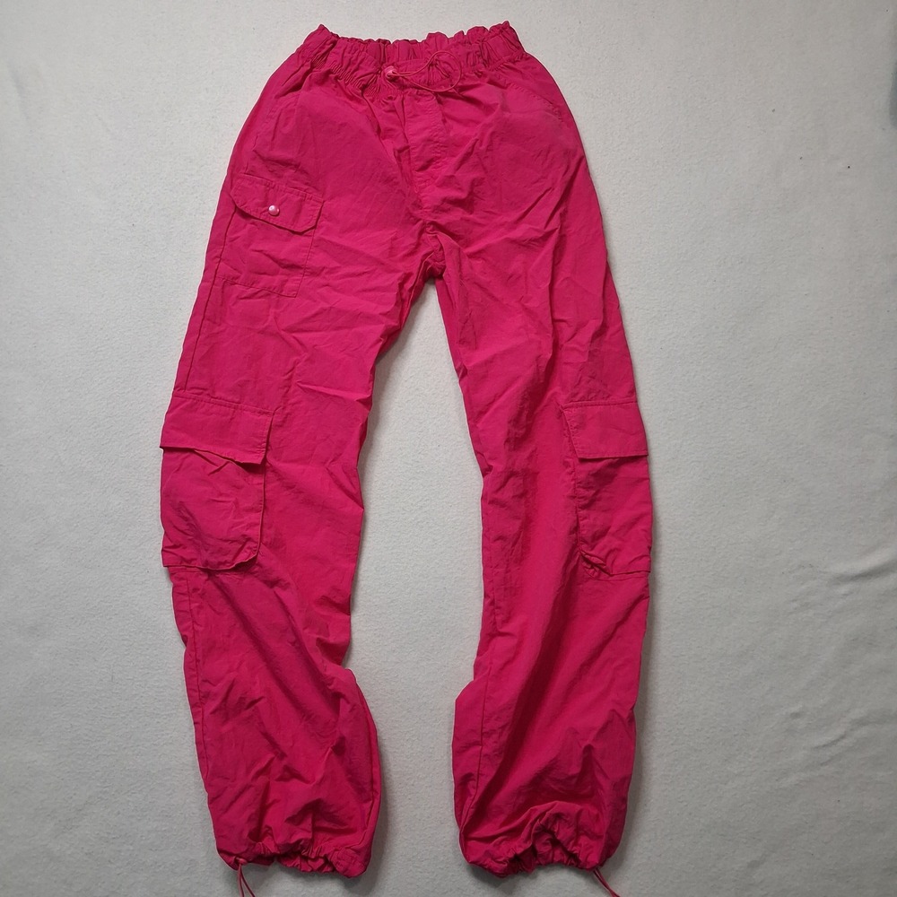 Love Tree Hot Pink Nylon Cargo Pants Womens Small Y2K Parachute Track Trousersβ